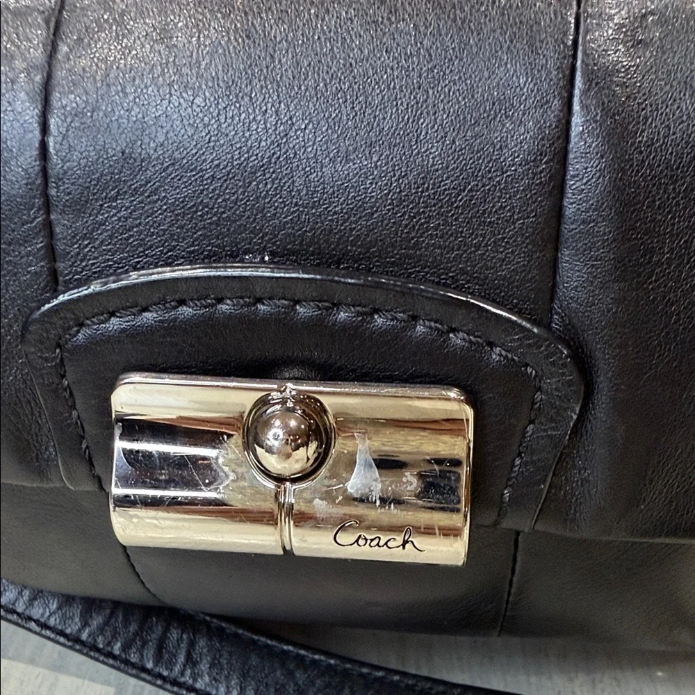 Vintage Coach Black Leather Shoulder Bag with Silver Accents
